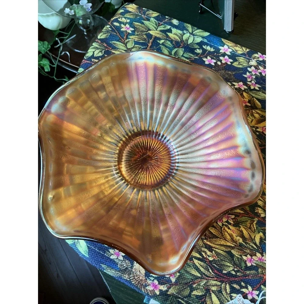 Antique FENTON Stippled Rays Amethyst Carnival Round Crimped Bowl‎ 8
